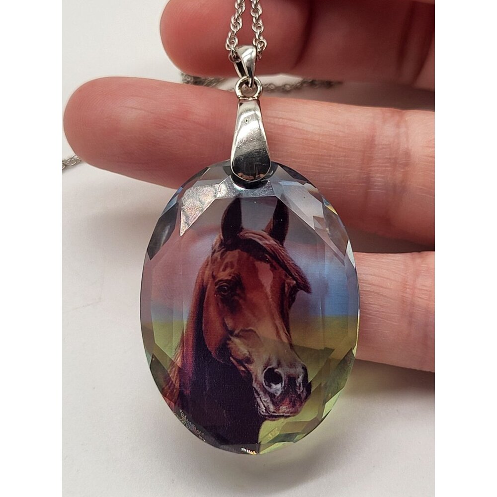 Danbury Mint Crystal Horse Pendant Necklace Sterling Silver Italy 925 - Picture 5 of 11